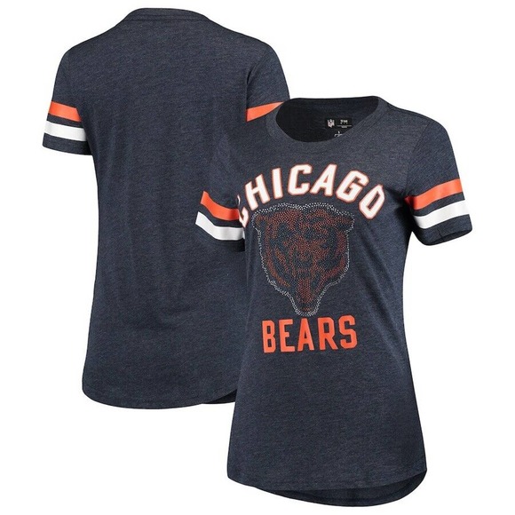 G-III 4her Chicago Bears Women's Big Game Rhinestone V-Neck T-Shirt - Picture 1 of 5